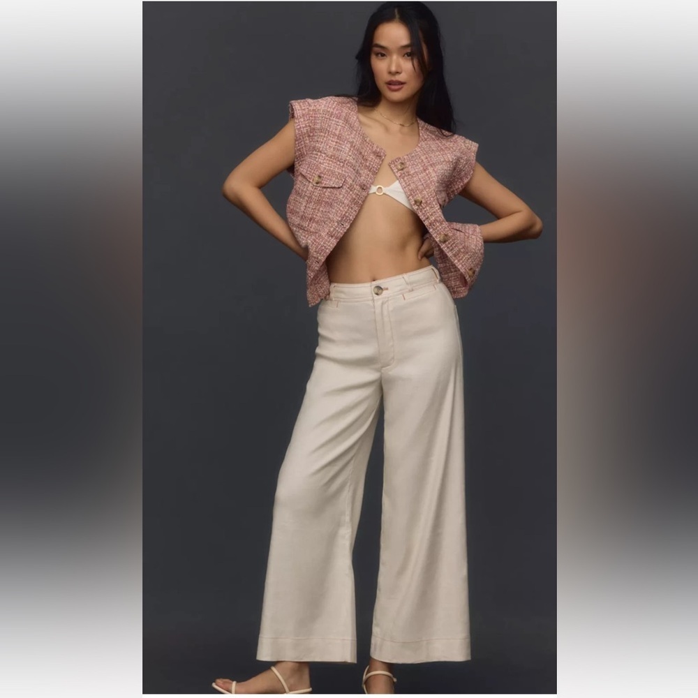 Anthropologie Maeve The Ettie High Rise Crop Wide Leg Pants Linen Blend Size 28
